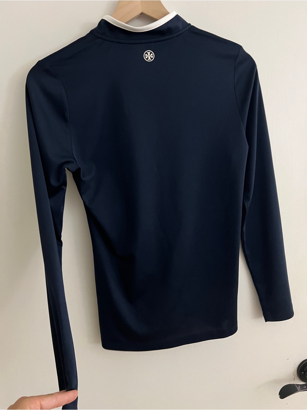 Tory Sport Navy Long-Sleeve Zip Mock Neck Top with White Trim - Picture 6 of 9